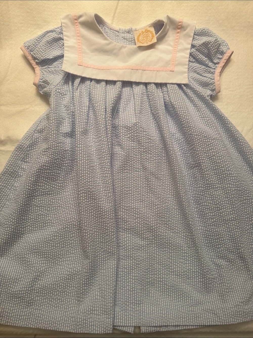 TBBC Light Blue Seersucker Dress with Pink Trim